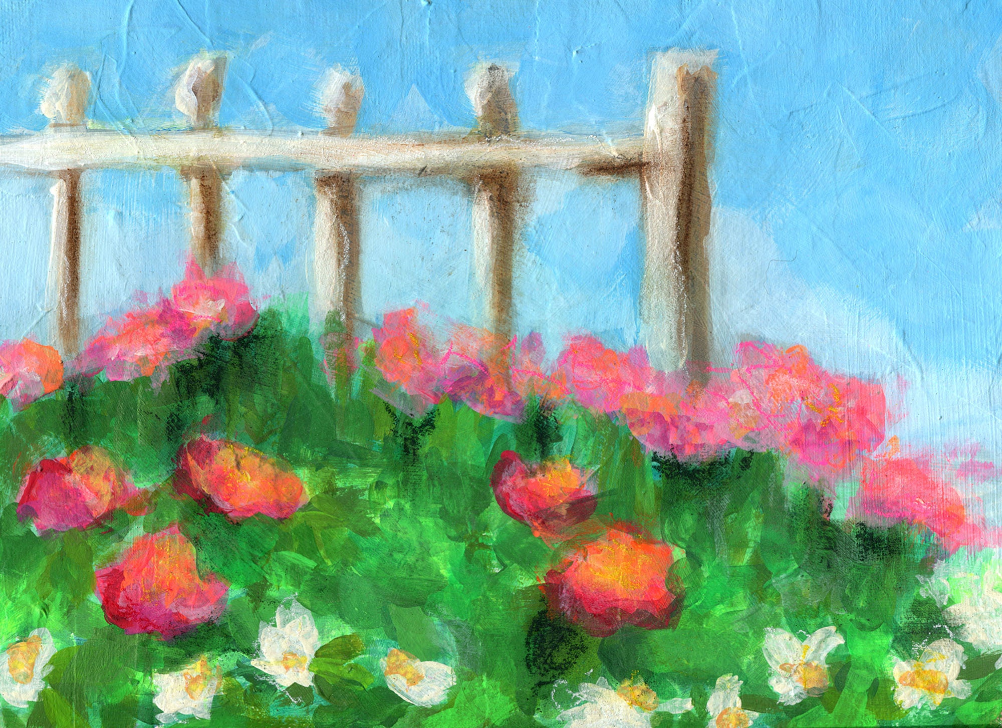 Field of Flowers With a Fence Post Original Hand Painted Acrylic ...