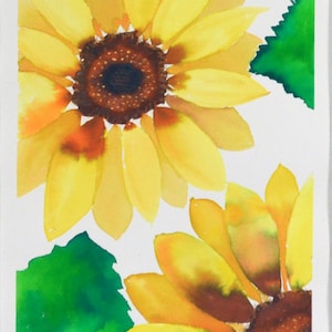 Sunflower watercolor painting on paper 9x12, hand painted original painting on paper, one of a kind home decor, bright yellow wall art