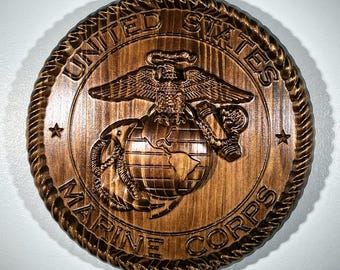 USMC Marines Logo 12" stained Military Plaque