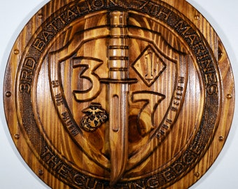 USMC 3rd Battalion 7th Marines, USMC The Cutting Edge 3d wood carving, military plaque