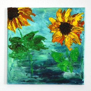 Sunflower on canvas painting 12x12, bright and bold wall art, yellow sunflower acrylic wall art, canvas wall art