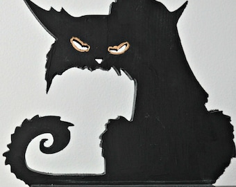 Spooky cat, black cat, halloween cat, halloween decor, 3d wood carving