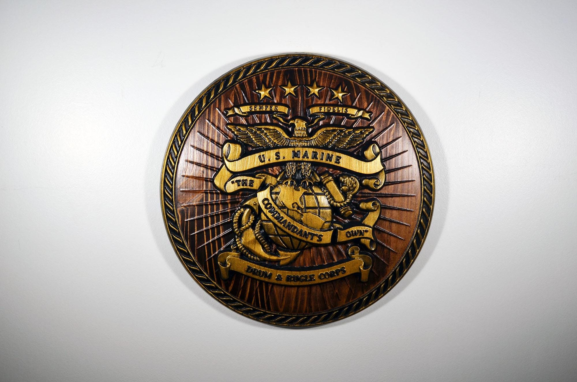 USMC Drum & Bugle Corps, Java Gold 3d Wood Carving, Military