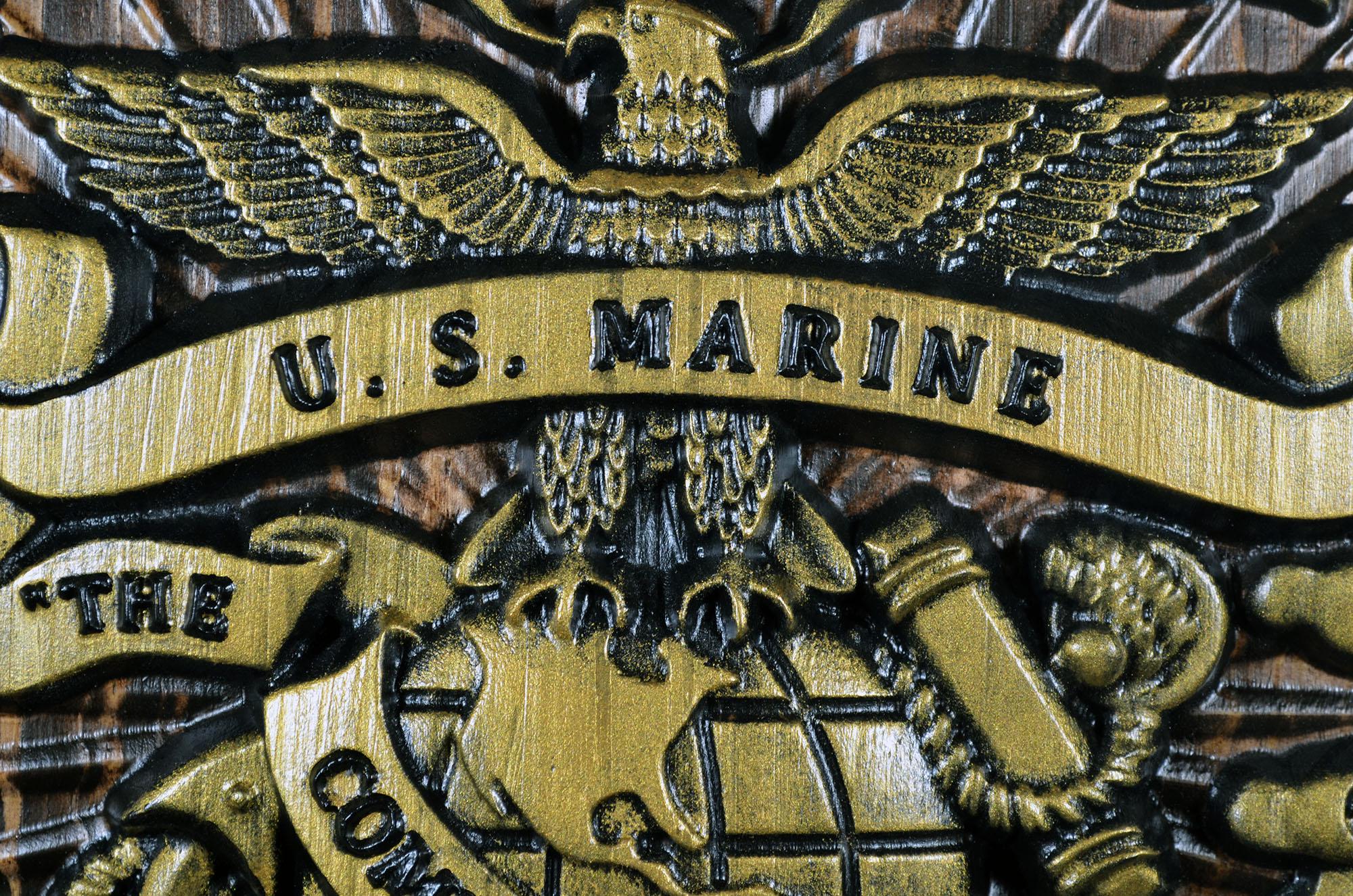 USMC Drum & Bugle Corps, Java Gold 3d Wood Carving, Military