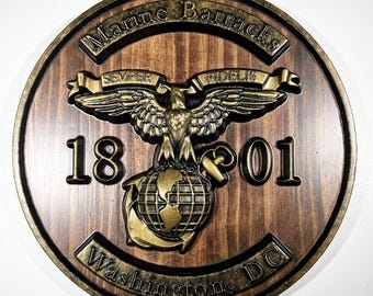 USMC Marine Barracks, 1801 Washington DC, Java and Brass military unit plaque