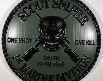 USMC 1st Marine Scout Sniper 12-inch Black and Green Unit Plaque