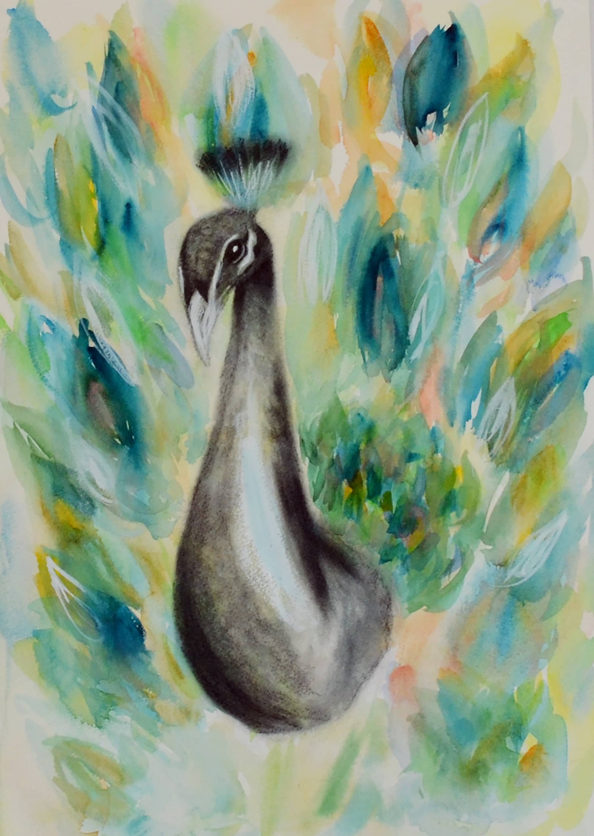 Peacock Watercolor and Charcoal Painting Peacock Wall Art Etsy