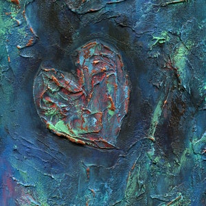 Abstract heart art watercolor and acrylic painting on canvas board 9x12, mixed media abstract painting, original painting on canvas panel