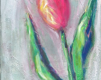 Tulip painting hand painted on canvas 8x10, original small wall floral artwork, gallery wall acrylic wall art, canvas wall art