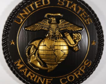 USMC Marines Logo 12"Black and Gold Painted Military Plaque