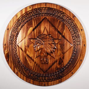 USMC 1st Battalion 6th Marines, USMC 1-6 Hard 3d wood carving stained, military plaque