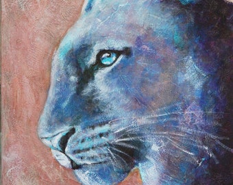 Leopard face original hand painted acrylic painting on canvas 14x14x.5, safari life original artwork, canvas wall art