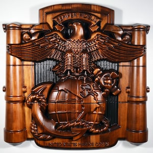 USMC MCRD Eagle Globe Anchor 22&quot;, Marine Corps, Military Cedar Plaque