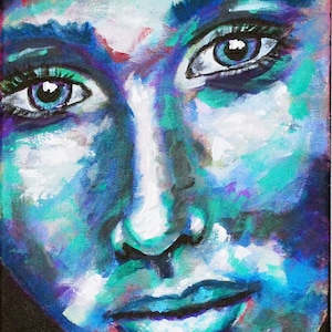 Vivid feminine face 8x10 acrylic canvas painting - original bold art for gallery wall