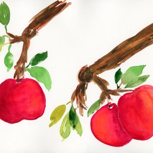 Mele dipinte a mano pittura ad acquerello 9x12, pittura di frutta arredamento cucina, arredamento fattoria