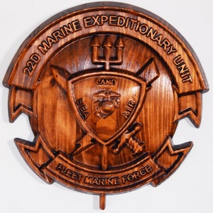 USMC 22nd Marine Expeditionary Unit, gekleurd 3D-houtsnijwerk, militaire plaquette