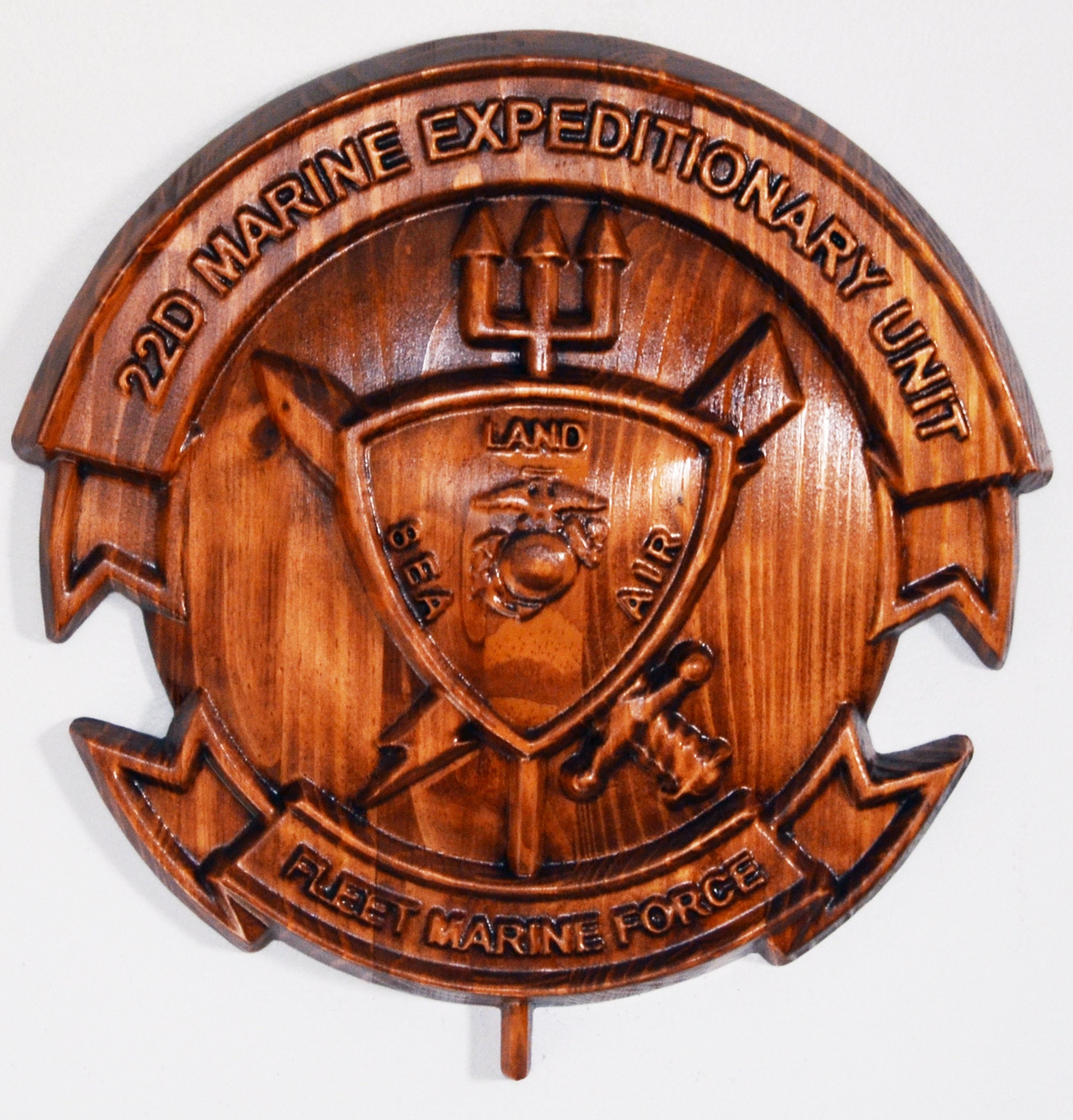 USMC 22nd Marine Expeditionary Unit, Stained 3d Wood Carving