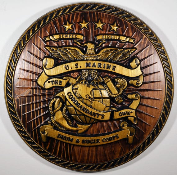 USMC Drum & Bugle Corps, Java Gold 3d Wood Carving, Military