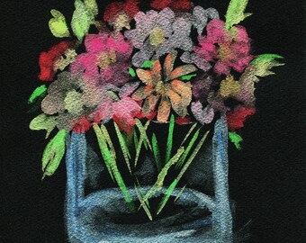 Flowers Hand Painted Metallic Watercolor Painting 9x12, Original Metallic  Watercolor Painting on Black Paper 