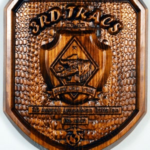 USMC 3rd Assault Amphibian Battalion, 3d wood carving, military plaque, armor style