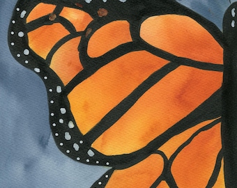Monarch butterfly watercolor painting 9x12, original orange and black butterfly watercolor artwork