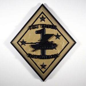 USMC 1st Tank Battalion Khaki Black, US Marine Corps, 3D-houtsnijwerk, militaire plaquette