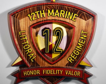 USMC 12th Marine Littoral Regiment, Painted 15" Military Plaque