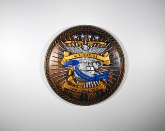 USMC Drum & Bugle Corps, Java Painted 3d Wood Carving, Military
