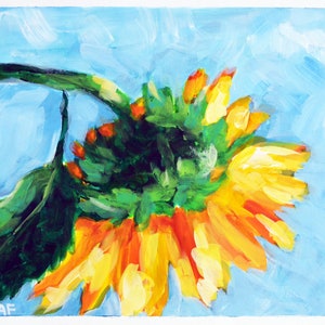 Original sunflower hand painted acrylic painting, ready to frame painting on paper 11x14, bright yellow sunflower painting