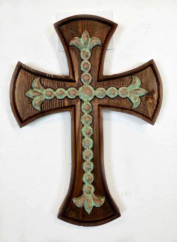 Decorative Cross Wall Art Copper Finish With Patina Paint 3d Etsy