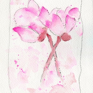 Set di 4 dipinti di fiori ad acquerello 5x7, lupino, protea, delfinio e ciclamino arte murale dipinta a mano originale
