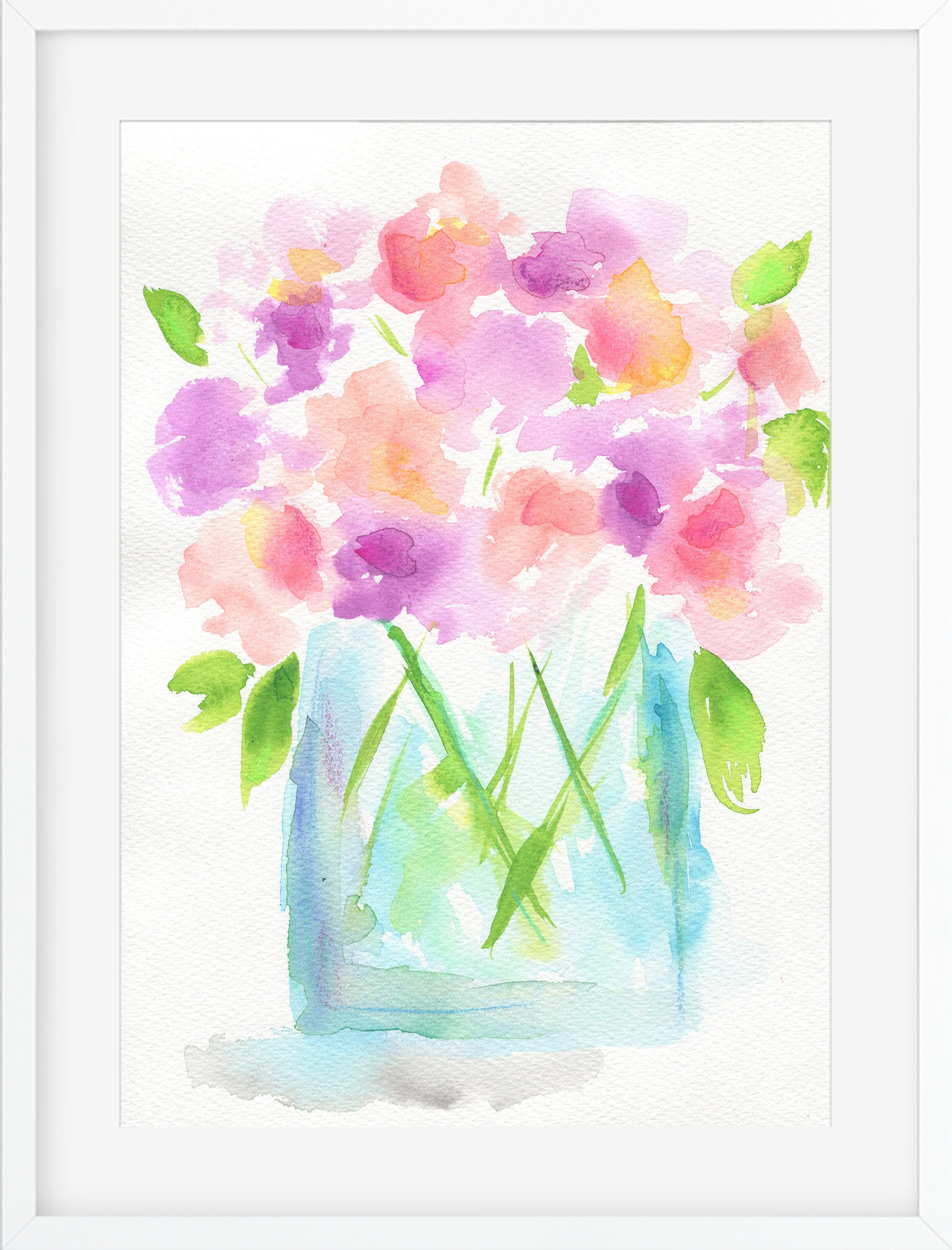 スイトピー水彩画～額入り絵～ （渡辺三絵子 花の水彩画
