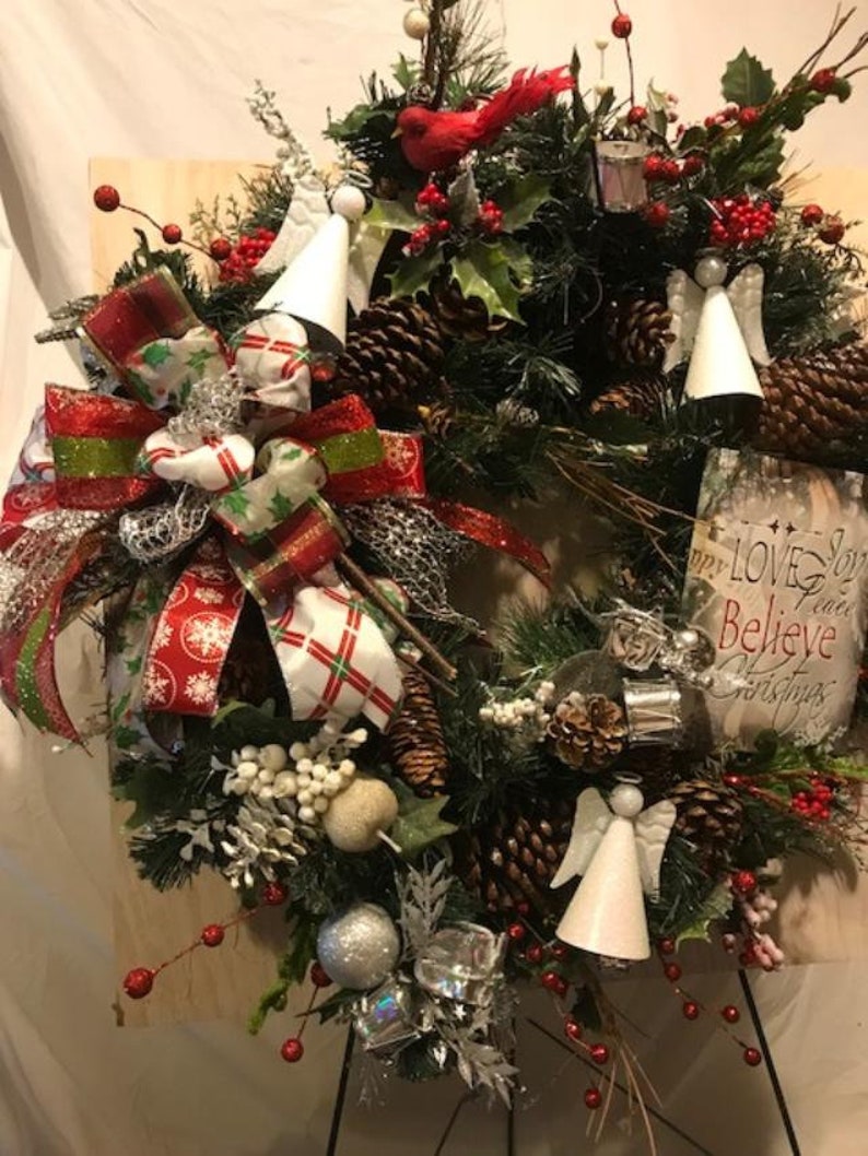 Door Decor Traiditional Wreath Cherful Wreath Redbird Wreath Evergreen Wreath Front DoorWreath Christmas Door Wreath Christmas Wreath