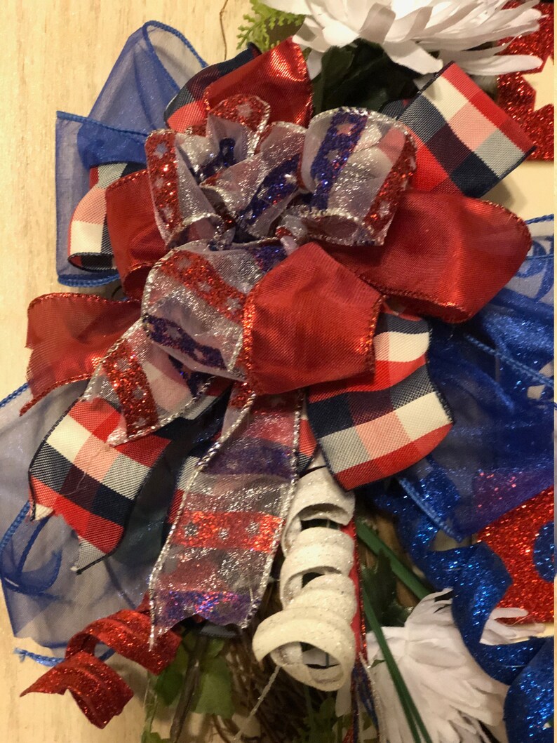 Red White Blue Independence Day Wreath July 4th Wreath Wooden Sign Celebration Grapevine Wreath Uncle Sam Wreath Front Door Wreath