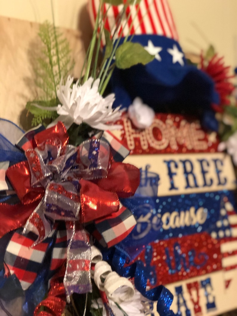Red White Blue Independence Day Wreath July 4th Wreath Wooden Sign Celebration Grapevine Wreath Uncle Sam Wreath Front Door Wreath