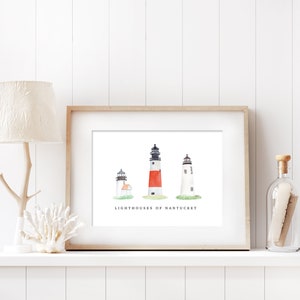 Nantucket Lighthouses Watercolor Art Print