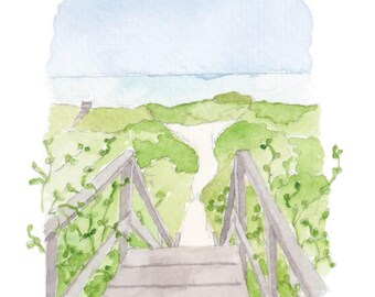 Steps Beach| Nantucket in Watercolor Print
