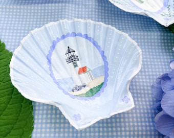 Brant Point Lighthouse Hand-Painted Scallop Shell