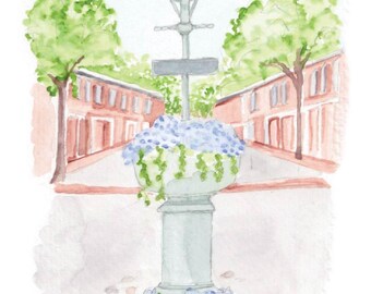 Fountain | Nantucket in Watercolor Print