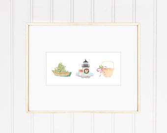 Nantucket Holiday Icons Watercolor Print