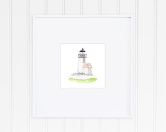 Mini Brant Point Lighthouse Watercolor Giclee