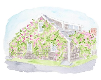 Rose Cottage | Nantucket in Watercolor Print