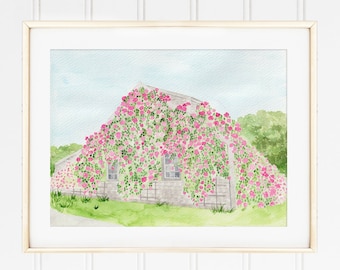 Sconset Series Nantucket Watercolor Print - Rose Cottage