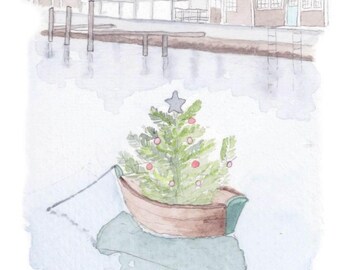 Christmas Dory | Nantucket in Watercolor Print