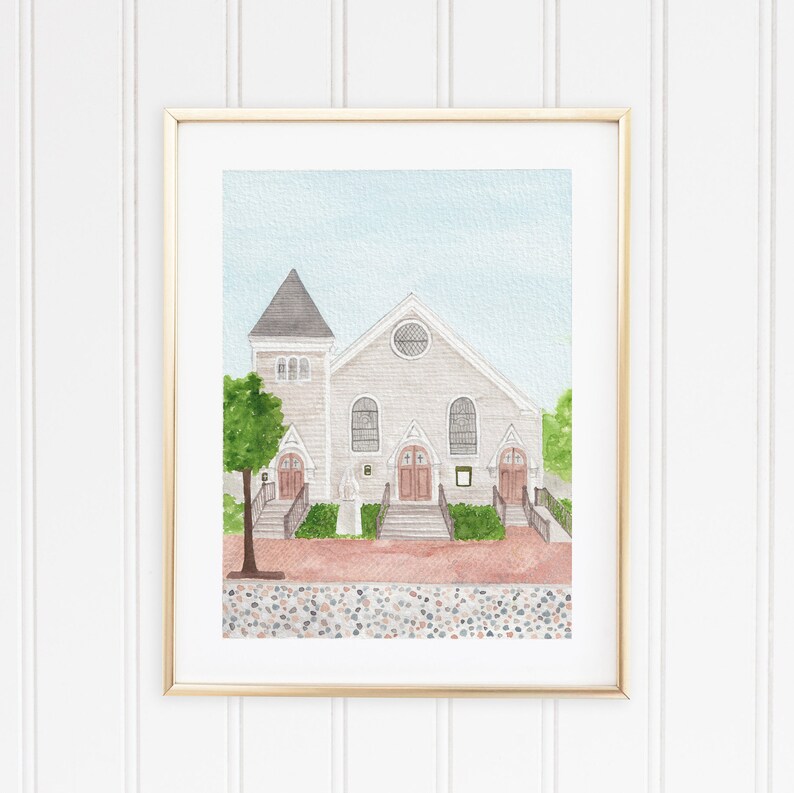 St Mary/'s Nantucket Church Watercolor Print