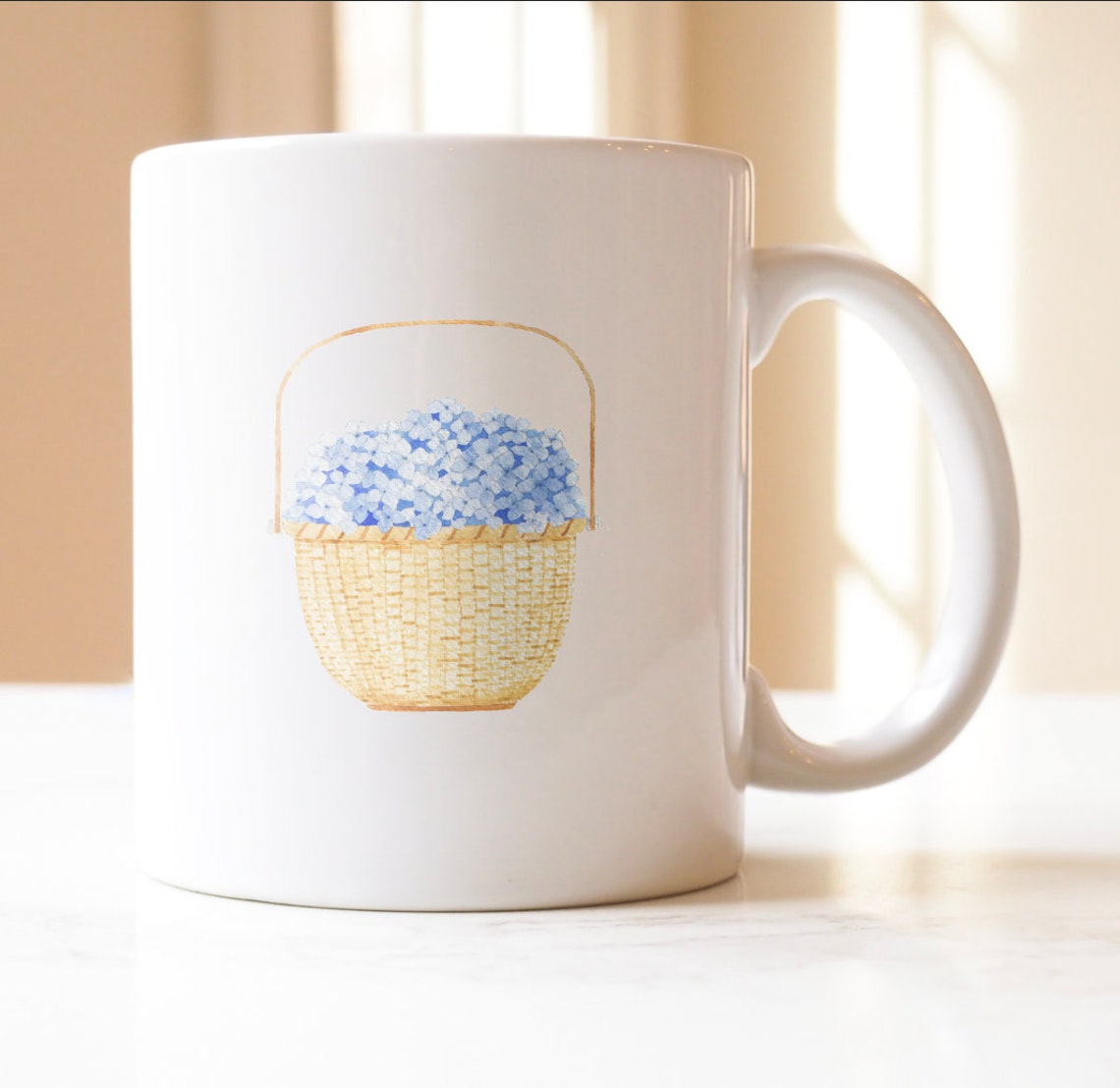 Nantucket Basket of Hydrangeas Mug Blue Etsy