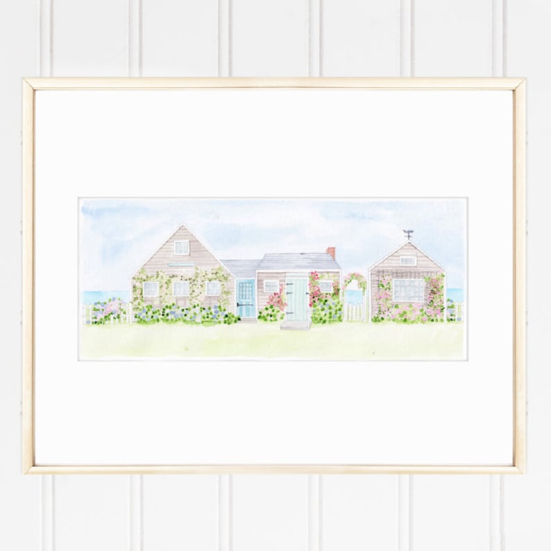 Rose Cottage Row Watercolor Print - Etsy