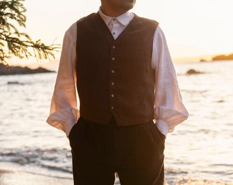 Ready to Ship | Men's Vest, Linen Vest