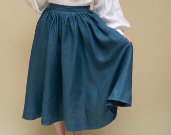 Ready to Ship | Beth Linen Skirt in Denim Blue, Size S, Linen Skirt