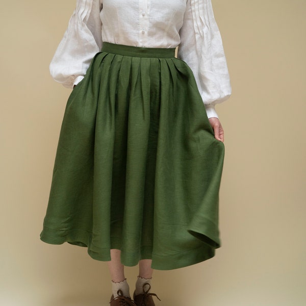 Ready to Ship | Jo Linen Skirt in Grass Green, Size S, Linen skirt